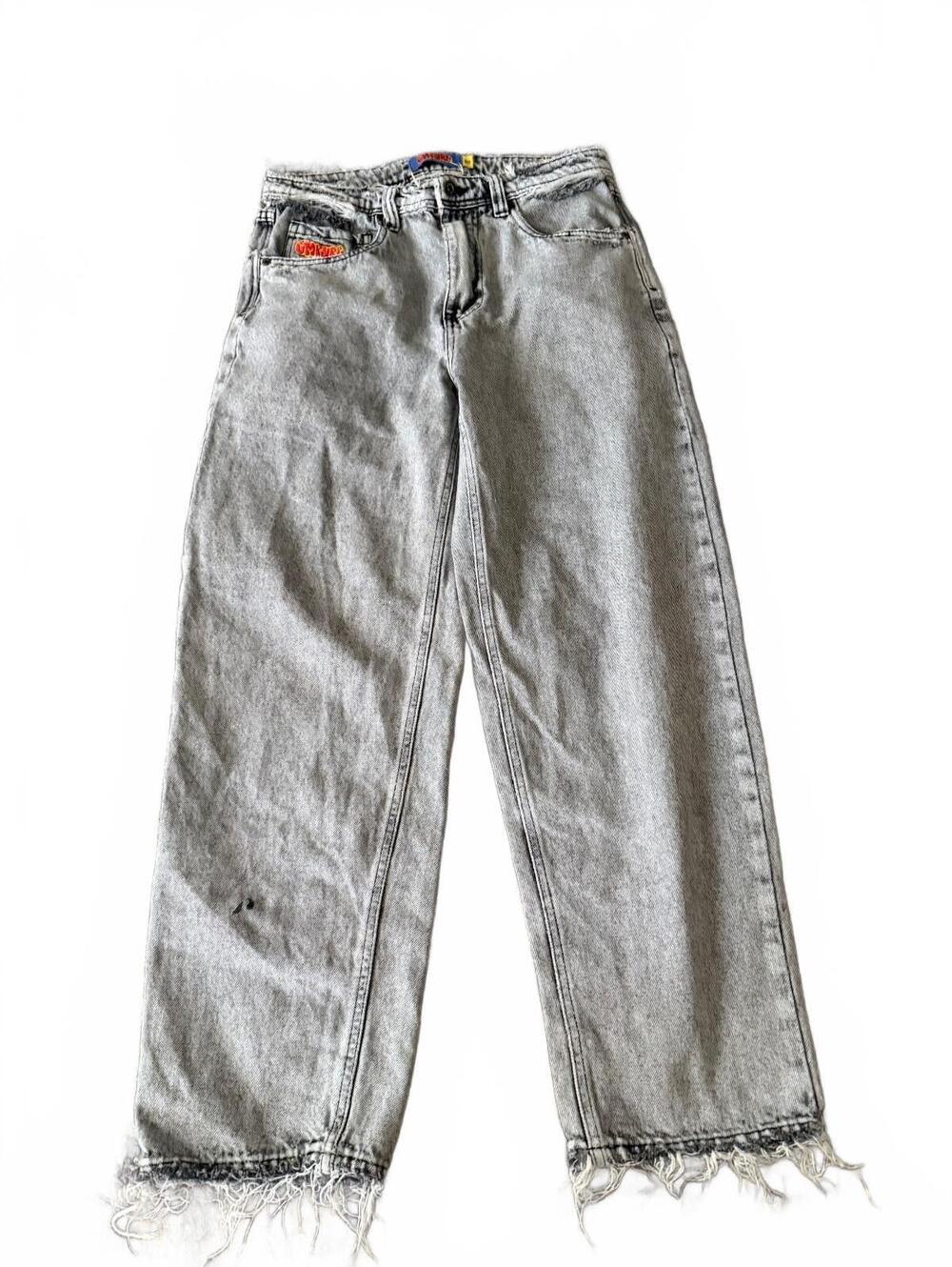 Empyre Gray Acid Wash Distressed Baggy Jeans Size 30 Raw Hem Y2K